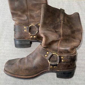 Vtg Frye Moto Harness 12R Biker Boots Brown Distressed US Size 12